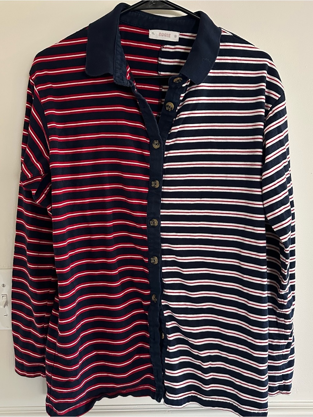 Eggie striped button up long sleeve polo shirt
